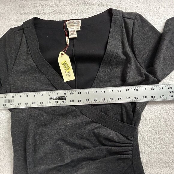 M.S.S.P. Womens Wrap Bella Dress 1X Heather Black V-Neck Long Sleeve Stretch New - Picture 6 of 8